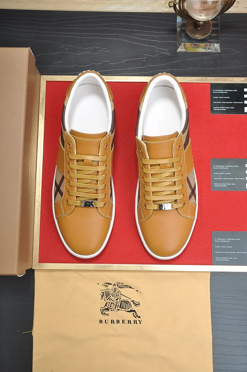 Men's shoes💰480💶[Burberry] (cowhide lining) classic low-top sneakers｜Imported cowhide with classic plaid fabric｜Cow leather lining｜Original outsole｜Fine workmanship and comfortable to wear Size: 38-44 (customized at 45)
